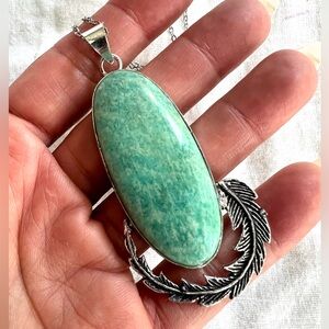 925 Boho Feather Amazonite Pendant Necklace